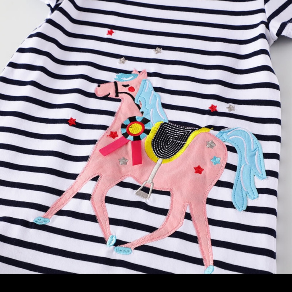 New Girls Applique Horse Summer Dress - Picture 2 of 2